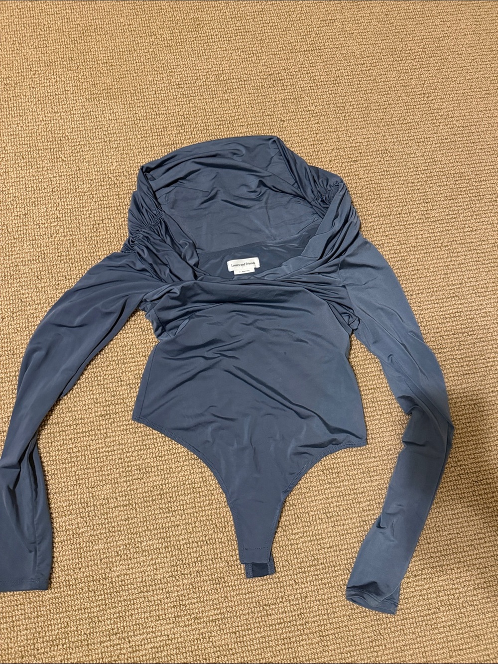 Lovers + Friends Navy Long-Sleeve Draped Bodysuit